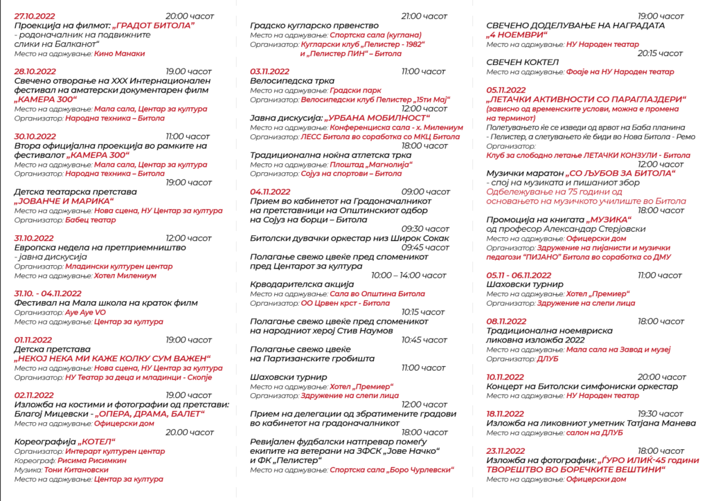 Програма за одбележување на 4-ти Ноември, Денот на ослободувањето на Битола 3 Програма 2