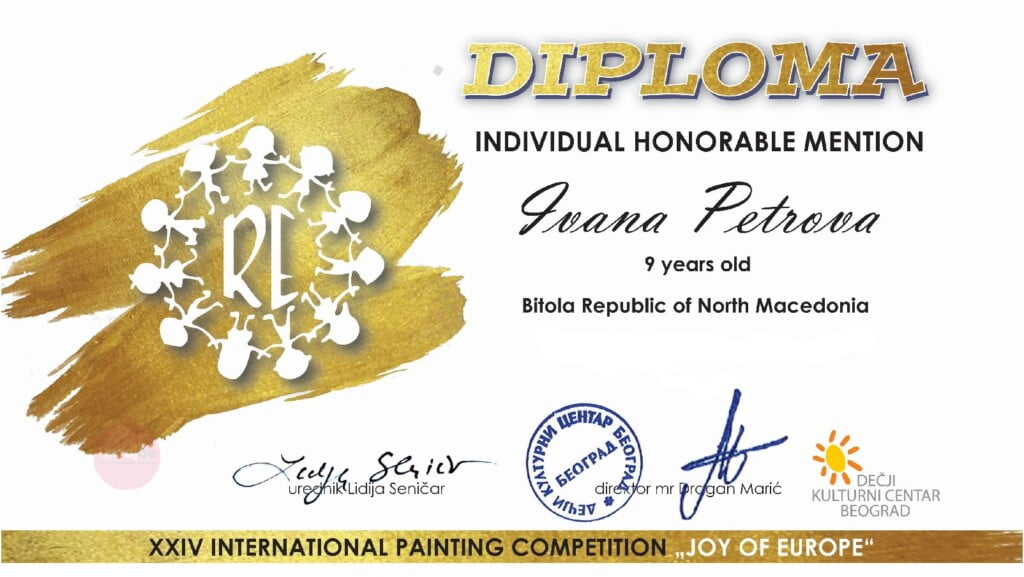 Ивана Петрова од ДЛС ,,Свети Кирил и Методиј Битола" со награда на 53-тиот конкурс ,,Радост на Европа" 3 Ивана Петрова